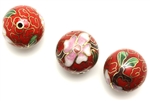 Cloisonne Beads,Vintage / Round 18MM Red