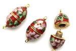 Cloisonne Clasp,Vintage / Oval 26MM Dark Red