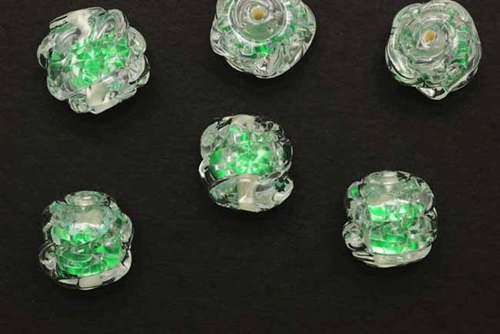 Bead, Czechoslovakian Acrylic, Vintage, 14MM, Round, Twist, Crystal, Green