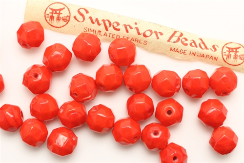 Bead, 8MM, Faceted Round, Vintage, Japanese, Red