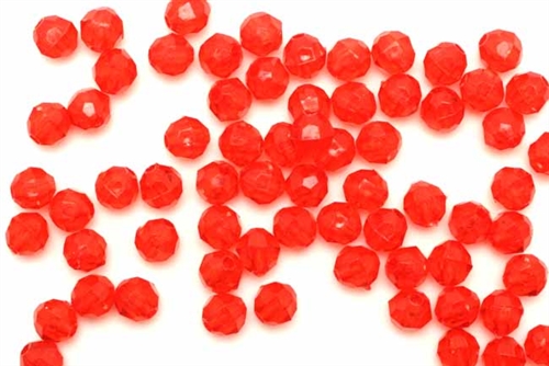 Bead, German Acrylic, Vintage, 6MM, Round Faceted, Red