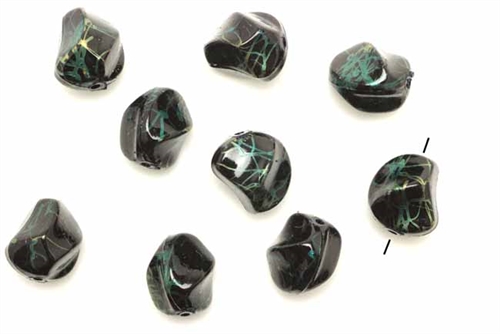 Bead, German Acrylic, Vintage, 13MM, Nugget, Black, Green