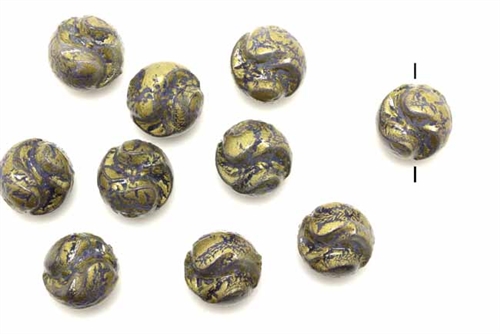 Bead, German Acrylic, Vintage, 12MM, Round Nugget, Purple, Gold