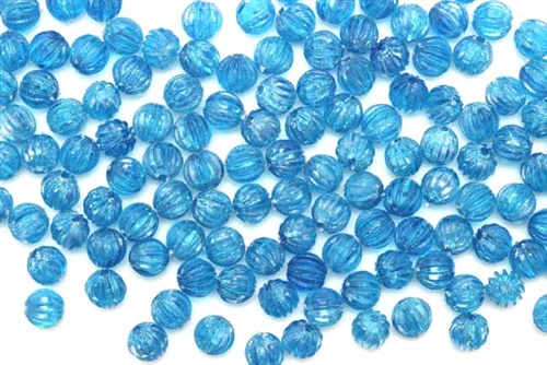 Bead, German Acrylic, Vintage, 6MM, Fluted Round, Blue
