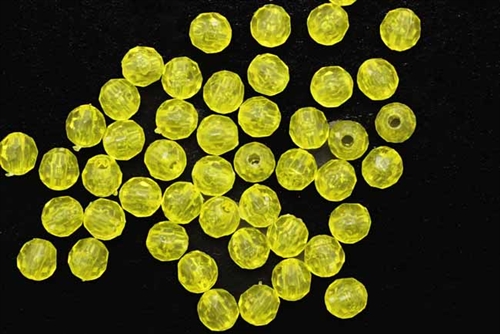 Bead, German Acrylic, Vintage, 6MM, Round Faceted, Light Yellow