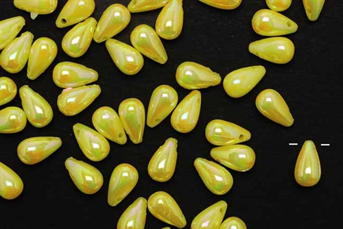 Bead, German Acrylic, Vintage, 10MM, Tear Drop, Yellow AB