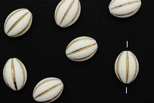 Bead, German Acrylic, Vintage, 16MM, Oval, White, Gold