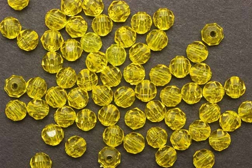 Bead, German Acrylic, Vintage, 6MM, Round Faceted, Yellow