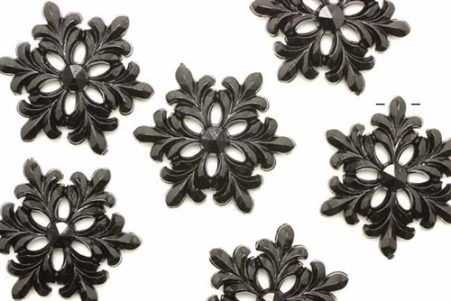 Bead, German Acrylic, Vintage, 28MM, Snowflake, Black