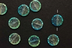Bead, Vintage, German Acrylic, 12MM, Faceted, Coin, Blue Green