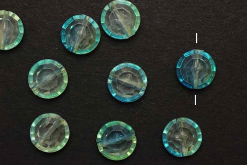 Bead, Vintage, German Acrylic, 12MM, Faceted, Coin, Blue Green