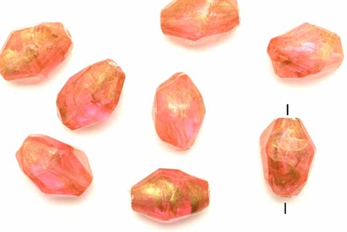 Bead, German Acrylic, Vintage, 18MM, Faceted Nugget, Pink Gold