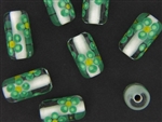 Handmade Czech Lampwork Bead / 21MM Tube Crystal Green