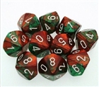 Chessex Dice - Gemini Green-Red w white set of 10 x D10s