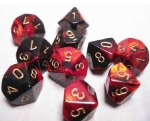 Chessex Dice - Gemini Black-Red/Gold set of 10 x D10s