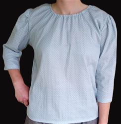 Ladies Peasant Blouse Gauze Gray Dots cotton size M 10 12