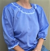 Ladies Peasant Blouse Blue Oxford cotton with lace size XL 18 20