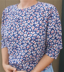 Ladies Slip-on blouse Royal Blue floral rayon preowned size 14