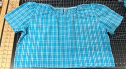 Ladies Peasant Blouse Turquoise Seersucker with custom Peplum cotton size L 14 16