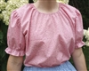 Ladies Peasant Blouse Dainty Pink floral cotton size M 10 12