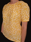 Ladies Peasant Blouse Yellow Gold Floral Rayon XL 18 20