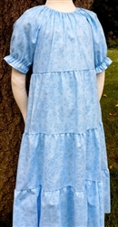 Girl Tiered Dress Blue Poppies cotton floral size 8 X-long