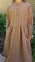 Girl Classic Dress Tan & Brown Plaid Flannel cotton size 10 X-long