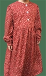 Girl Classic Dress with gathered skirt Crimson Red Floral cotton size 6 X-long