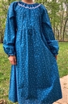 Girl Peasant Dress Medium Blue Floral cotton with lace size 12 X-long