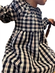 Girl Peasant Dress Navy Blue & Red Plaid cotton size 4 X-long