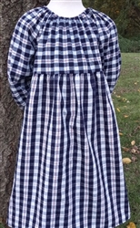 Girl Peasant Dress Navy Blue & Red Plaid cotton size 4 X-long