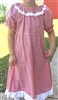 Girl Peasant Dress Red Check cotton Seersucker size 5 X-long
