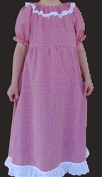 Girl Peasant Dress Red Check cotton Seersucker size 5 X-long