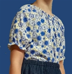 Girl Peasant Blouse Maine Daisy Blue & Yellow Cotton size 10