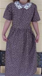 Girl Classic Dress Zipper Back Gathered Skirt Brown Floral cotton size 7