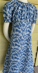 Girl Regency Dress Blue floral cotton size M 7 8 X-long
