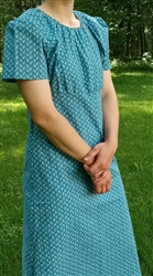 Ladies Regency Dress country blue floral cotton size M 10 12 Petite
