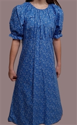 Girl Regency Dress Blue floral cotton size XL 14 16 X-long