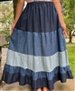 Girl Tiered Skirt Patchwork Ruffle Navy Blue Denim size L 12 14