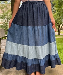 Girl Tiered Skirt Patchwork Ruffle Navy Blue Denim size L 12 14