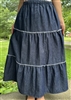 Girl Tiered Skirt Navy Blue Denim with White Stitching size L 12 14