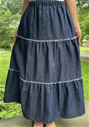 Girl Tiered Skirt Navy Blue Denim with White Stitching size L 12 14