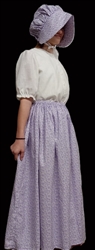 Girl skirt & bonnet set for costumes purple & white calico size L 12 14