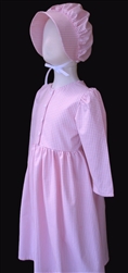 Girl dress & bonnet set for costumes pink gingham size 8
