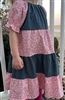 Girl Tiered Dress Pink Floral & Chambray cotton size 3 X-long