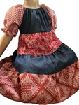 Girl Tiered Dress Western Red, White & Blue Denim  size 3 X-long