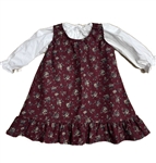 Baby Girl Jumper Peasant Burgundy Floral Corduroy  with ruffle size 2