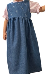 Girl Zipper Jumper with Gathered Skirt Light Blue Denim cotton with custom stitching size 3 X-long