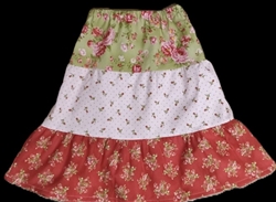 Girl Skirt Tiered Patchwork Roses Pink, Red, Green floral size XST 2/3
