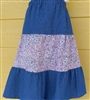 Girl Skirt Tiered Patchwork Denim & Pink floral size XS 4 5